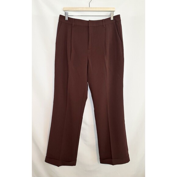PAIGE Women's Aracelli Cuffed Hem High‎ Waist Dress Pants Mahogany SIZE 12 NWT - Picture 1 of 10